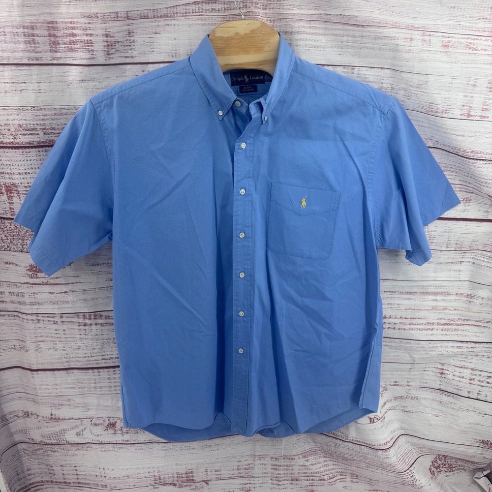 Ralph Lauren Blake Shirt Mens XL Blue Short Sleeve Button Down Cotton Preppy